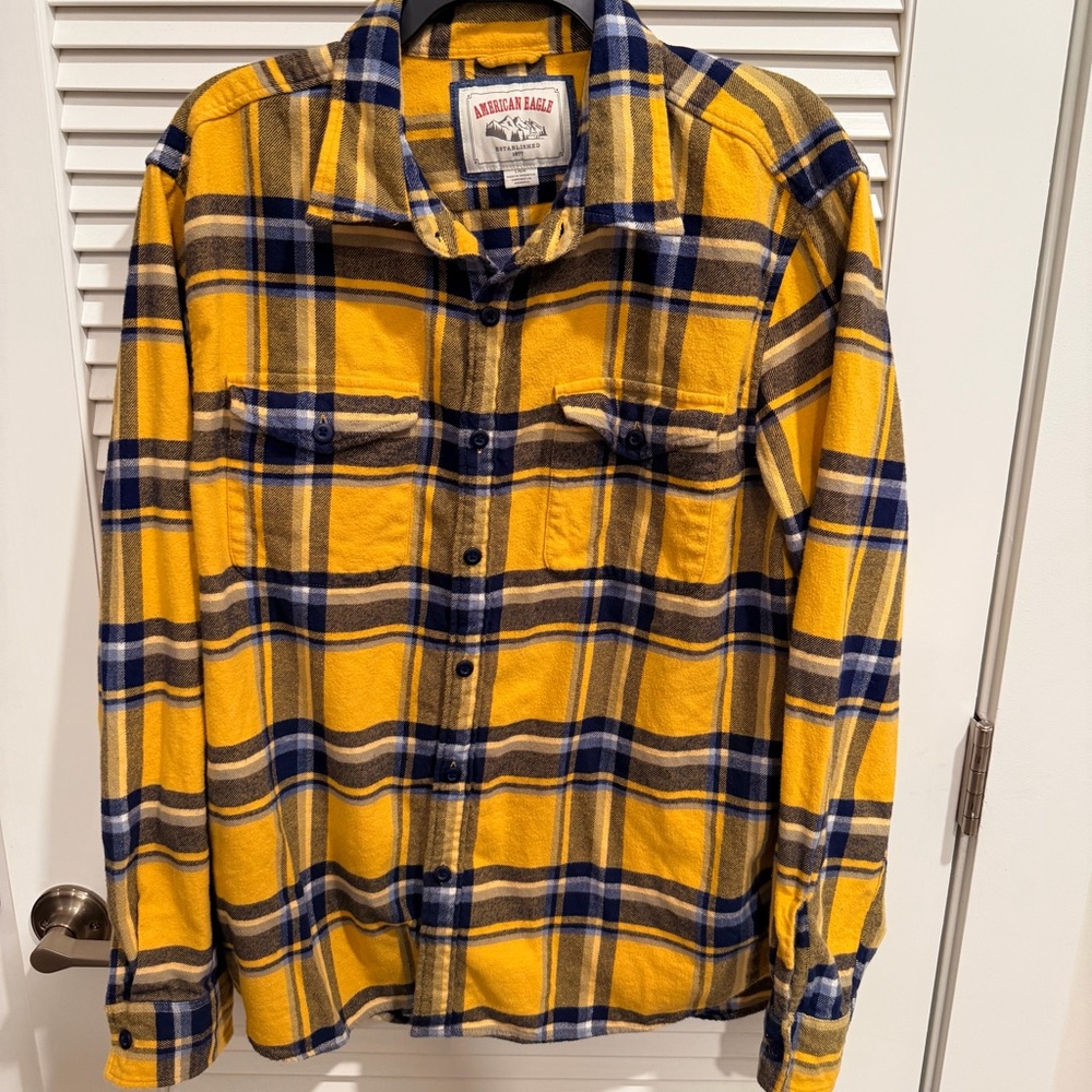 American Eagle Outfitters Yellow and Blue Plaid Shirt